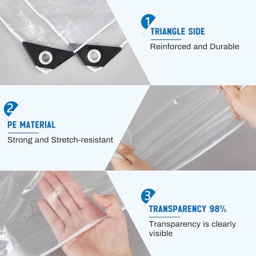 Image of 4 Pack 4 x 6 ft Transparent Tarp Clear Waterproof Weatherproofing Tarp with Grommets Green House Cover 8mil Plant Cover Shed Cloth with Rope for Greenhouse Henhouse Porch (Clear)