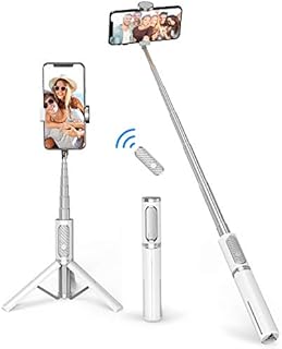 ATUMTEK Selfie Stick Tripod, Extendable 3 in 1 Aluminum Bluetooth Selfie Stick with Wireless Remote for iPhone 13/13 Pro/12/11 Pro/XS Max/XS/XR/X/8/7, Samsung Huawei LG Google Sony Smartphones, White