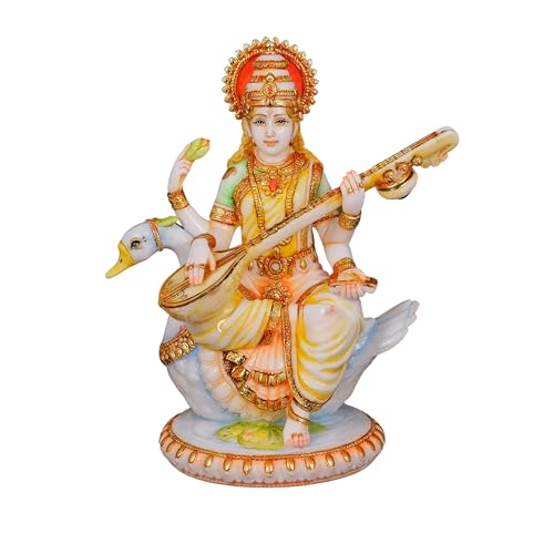 Statue Saraswati 21cm : chef-d'œuvre multicolore pour décoration maison - 2