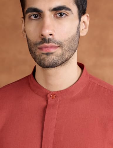 Image of Amazon Brand - Symbol Men's Cotton Blended Full Sleeve Kurta| Regular Fit | Classic Mandrin Collar| Front Half Open | Available in Plus Sizes