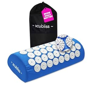 Acubliss The Comfortable Acupressure Pillow — 2,142 Nails Acupuncture Neck Pillow for Neck & Back Pain & Stress Relief — On-the-Go Massage Pillow with Carry Bag, Size 37 x 15 x 10 cm, Blue