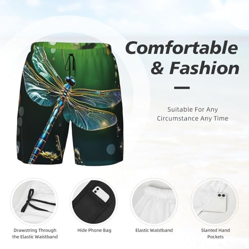 Men's Swim Trunks Quick Dry Board Shorts Dragonfly Green Beach Shorts with Pocket Bathing Suits for Men4