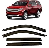 Smoke Tinted Tape-On Side Window Visor Deflectors Rain Guards Compatible with Chevrolet Chevy Tahoe