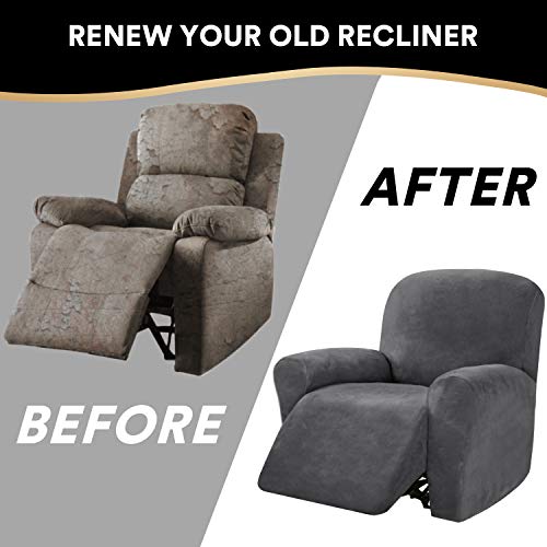 Recliner Chair Cover Velvet Stretch Recliner Couch Covers 4-Pieces Style Recliner Chair Covers Recliner Cover For Reclining Chair Slipcovers Feature Non Slip Form Fitted Thick Soft,Grey #TOP4