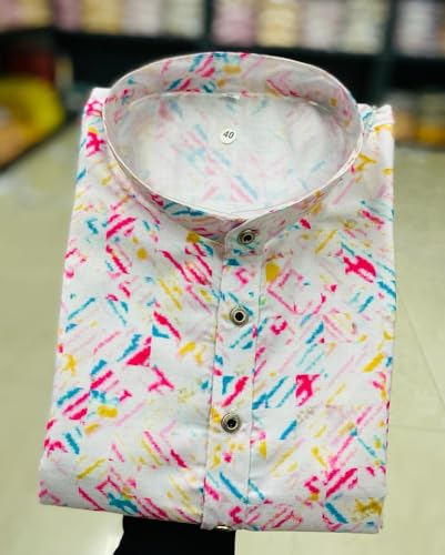 Image of FOXDX Men's Cotton Blend Printed Long Kurta Suitable for All Indian Wedding, Occasions, and Festivals