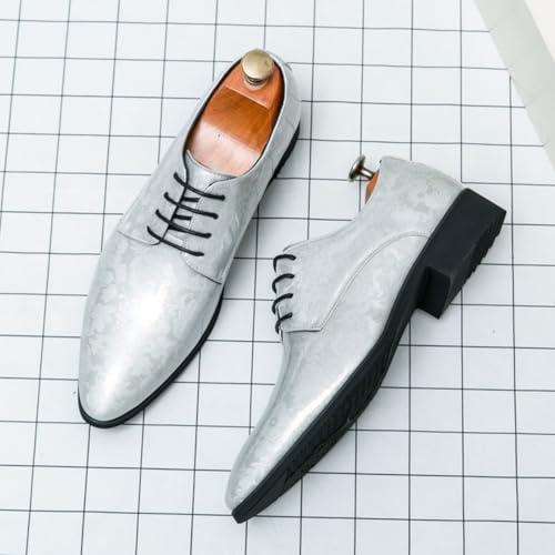 Men's Patent Leather Lace - Up Dress Oxfords: Retro Print, Low - Top, Pointed Toe. Non - Slip Chunky Heels. Suitable for Formal, Business & Wedding, Casual - Friendly.4