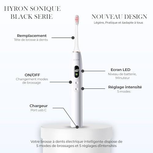 HYRON Pro Elektrische Zahnbürste, 5 Putz- und Intensitätsmodi, wiederaufladbare elektrische Schallzahnbürste, 120 Tage Akkulaufzeit, 2-Minuten-Timer, 4 Aufsteckbürsten, IPX7 wasserdicht, Weiß – Bild 5