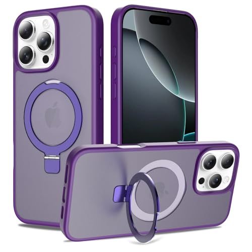 Image of Magnetic for iPhone 16 Pro Max Case, 6.9 inch, Compatible with MagSafe, Rugged Kickstand, Not-Yellowing Military-Grade Protection, Matte Purple