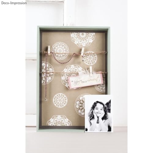 Rayher Hobby Rayher 62817000 Holz-Rahmen mit Holz-Rückwand, 36x25 cm, Tiefe 5 cm, mit Kordel, Aufhänger, Schrauben, Klammern für Dekorationen, ohne Glas, Beige, Groß