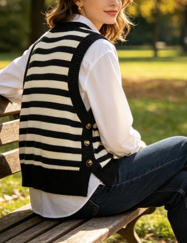 Image of HangNiFang Women's Round Neck Sleeveless Pullover Ribbed Knit Sweater Vest