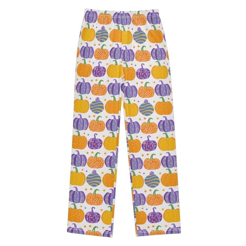 Pajama Pants Purple Yellow Pumpkins Dots PJ Bottoms Sleepwear Lounge Sleep Pant with Pockets