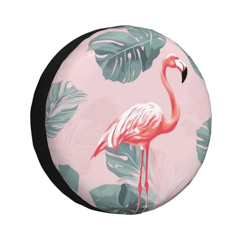 Summer Spare Tire Cover Flamingo Palm Leaves Wheel Protectors Weather Resistant Tire Protectors Sun Protection Universal Fit RV SUV