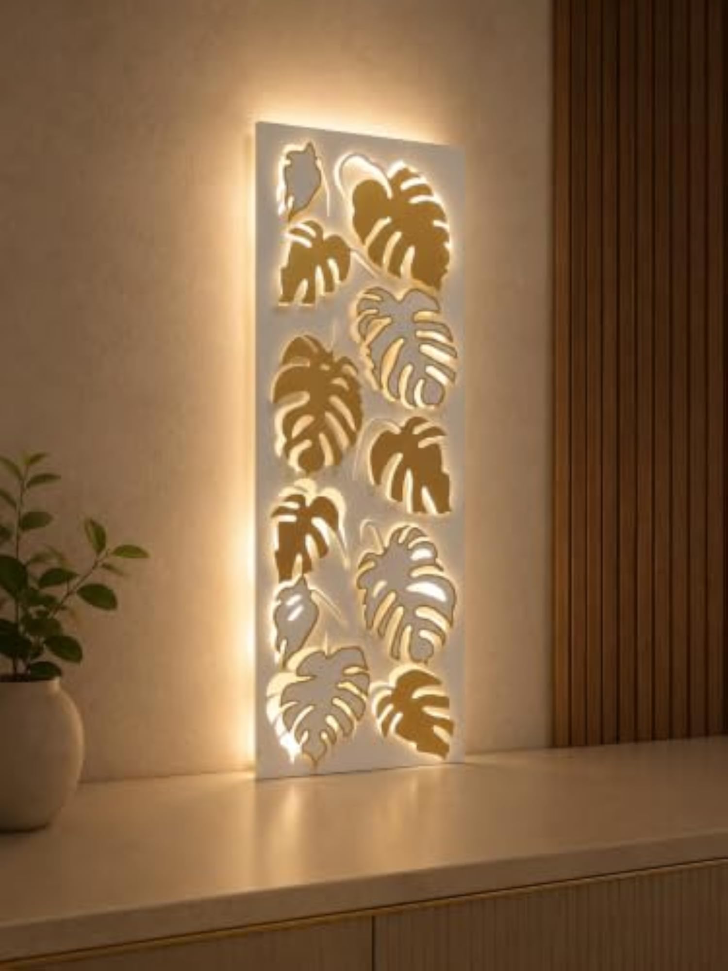 LED Backlit Monstera Leaf Wall Décor, Modern Metal Art