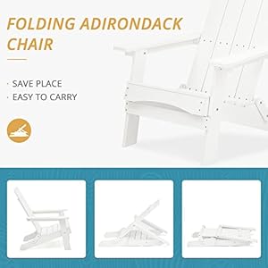 LUE BONA Folding Adirondack Chair, HDPS Poly Modern Adirondack Chair, Weather Resistant, Outdoor HIPS Adirondack Fire Pit Chair for Patio, Porch, Deck, Pool, Garden, Backyard, White LUE BONA Folding Adirondack Chair HDPS Poly Modern Adirondack Chair Weather Resistant Outdoor HIPS Adirondack Fire Pit Chair for Patio Porch Deck Pool Garden Backyard White