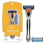 Amazon Basics 5-Blade MotionSphere Razor for Men with Dual Lubrication and Precision Beard Trimmer, Handle & 2 Cartridges (Cartridges fit Amazon Basics Razor Handles only) (Previously Solimo)