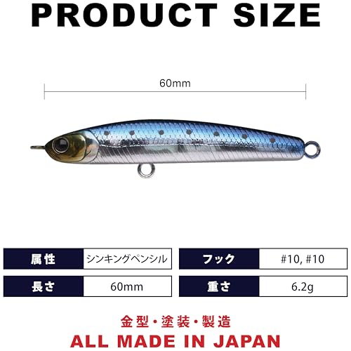 ラッキークラフト(LUCKY CRAFT)ワンダー60 - 定番カラー フィッシングルアー シンペン (0074 メタリックイワシ) 2枚目