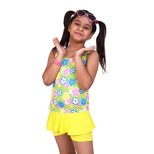Image of One Piece Girl's Synthetic Digital Printed Swimming Costume in Frock Style.