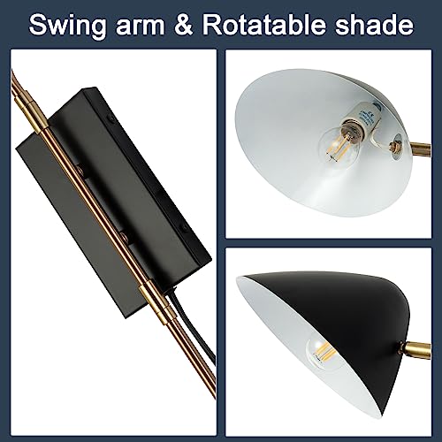 Image of Modern Plug in Wall Sconces, Black Swing Arm Wall Lights with ON /Off Switch Cord for Bedroom Living Room