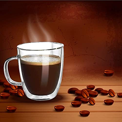 [12 Oz, 2-Pack] Large Clear Glass Coffee Mugs - Double Wall Insulated Glass Tea Cups With Handle - Perfect For Large Espresso Latte Cappuccino - Heat Resistant , Dishwasher And Microwave Safe #TOP7