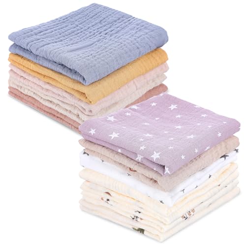 Image of WY LIGHTING LEVEL 12Pcs Baby Muslin Washcloths for Unisex Cotton Wash Cloth Set for Baby Face Body Absorbent Comfy Soft Towels Set Unisex Face Towel for Newborn Infants Kids Girls Boys