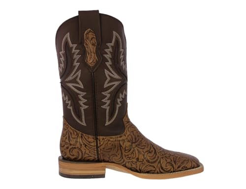 Texas Legacy Mens Honey Brown Cowboy Boots Hand Tooled Leather Square Toe2
