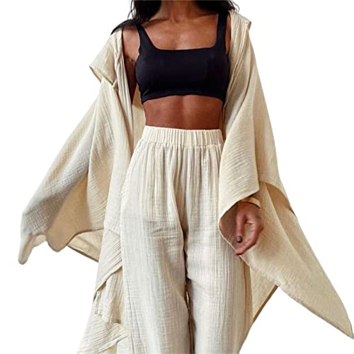 Damen Bohemian Damen Langarm Zweiteiler Casual Solid Color Top Hosen Set Cover