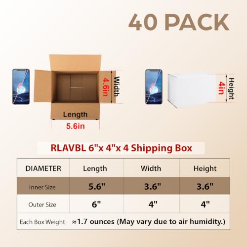 Image of RLAVBL 6x4x4 Shipping Boxes Set of 40, White Corrugated Cardboard Box for Packing, Mailing, Business