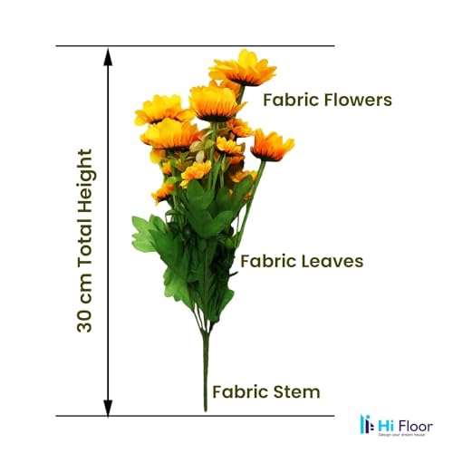 Image of Enhance Your Space with Artificial Leaf Decor Foliage for Stunning Interiors Decorative Items for Home;Office; Room; Living Room; Table; (Without Vase) (Pack of 2, Sunflower)