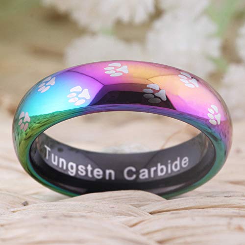 CLOUD DANCER 6mm Width Tungsten Carbide Wedding Ring, Rainbow Ring,Dog Paw Ring,Engagement Promise Rings - Free Customized Engraving4