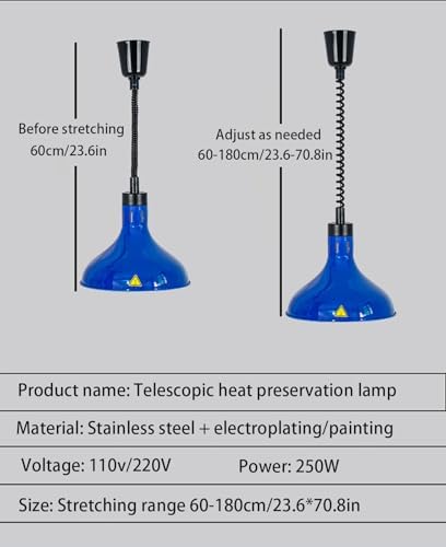 Adjustable 250W Retractable Hanging Food Heat Lamp - Commercial Food Warmer for Buffets, Kitchens, Fried Foods & Pizza - Available in Silver, Black & Red