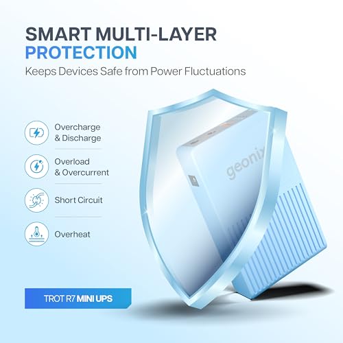 Image of Geonix Trot R7 Mini UPS, Backup 4-10 Hrs, 2x2000 mAh Battery, Supports DC Port (12V /2A,9V /2A), USB (5V /2A) Output, Power Backup for Wi-Fi Routers, CCTV Camera, Cordless Phone, Modem (Maya Blue)
