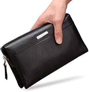 BISON DENIM Mens Clutch Wallet Genuine Leather Clutch Handbag Credit Card Organizer Long