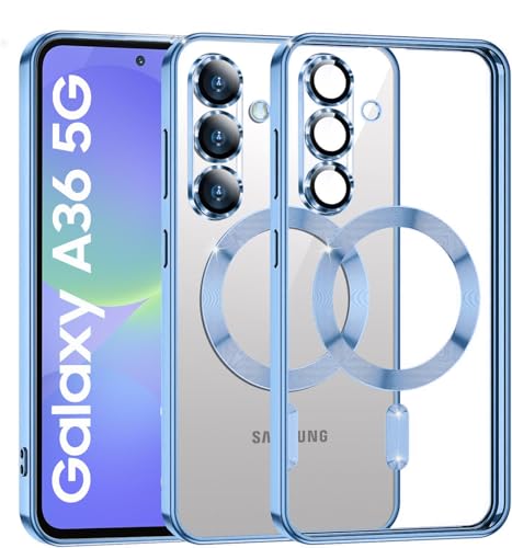 Image of VONZEE Clear Logo Electroplating Transparent Case for Samsung Galaxy A36 5G, Magnetic Plating Electroplate TPU Cover, Individual Camera Protection for Each Lens- Sierra Blue