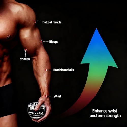 Image of Gyro Ball Auto-Start Power Wrist Trainer with LED Lights, Hand Grip Strengthener and Forearm Exerciser for Wrist, Fingers, Arms and Muscle Training, Self-Starting Fitness Exercise Ball