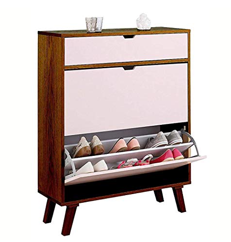 Image of APRODZ Mango Wood Mehm Shoe Cabinet for Home | Shoe Rack Organiser | Pink and Brown Finish