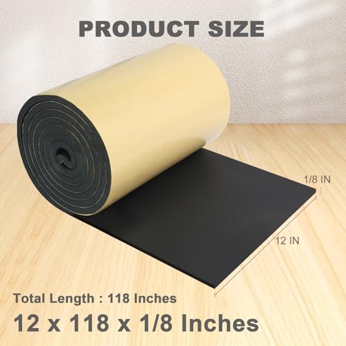 Image of Storystore Foam Rubber Sheet with Adhesive, 12 x 118 x 1 /8 Inch Closed Cell Insulation Neoprene Foam Sheet, Multi-Function Soundproof Weatherproof Foam Padding