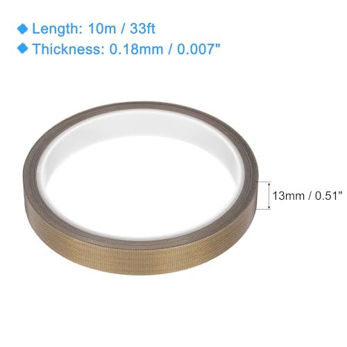 Image of MECCANIXITY 1 Pcs High Temperature Tape 13mm PTFE Coated Fabric Tape Heat Resistant Tape for Vacuum Sealers Adhesive Tape 10m /33ft Brown 0.18mm Thickness