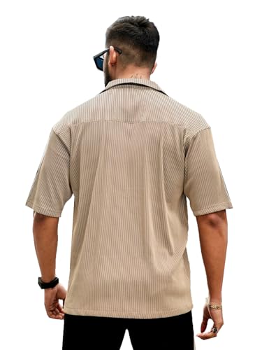 Image of Men's Drop Shoulder Button Collar Tshirt (42, Light Brown)