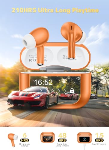 Image of Wireless Earbuds, Smart Touchscreen Ear Buds, ANC Headphones, Bluetooth 5.4 | Bluetooth 5.4, ENC Clear Calls, 13mm Drivers, 5 EQ Modes, Hi-Fi Deep Bass, Lightweight Fit, for iPhone /Android /Pad, Orange