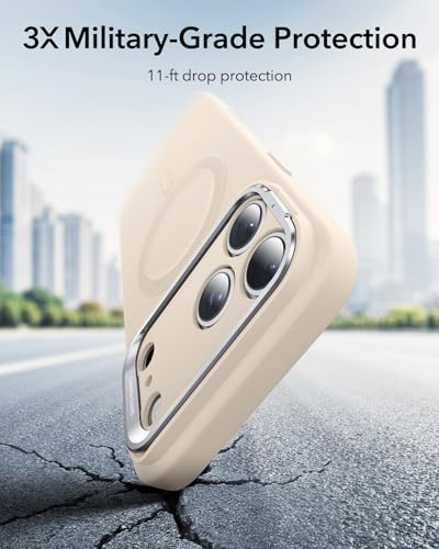 Image of ESR for iPhone 15 Case, MagSafe Silicone Case with Stand, Military-Grade Protection, Built-in Camera Stash Stand, Magnetic Phone Case for iPhone 15, Cloud Series, Light Tan