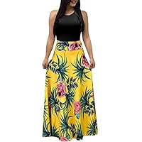 Summer Dresses for Women UK, Elegant Boho Vacation Floral Tie Belted Patchwork Empire Waist Dress - Short Sleeve Modest A Line Beach Flowy Maxi Dress for Gifts Wedding Guest Evening Gowns