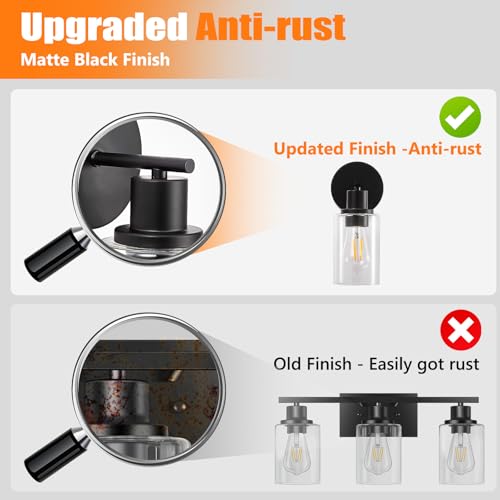 Image of DLLT Wall Sconces Set of Two: Modern Bathroom Vanity Light Fixtures - Matte Black Vanity Lights with Clear Glass Shade - Farmhouse Wall Lamp for Bedroom Living Room Mirror Hallway Kitchen