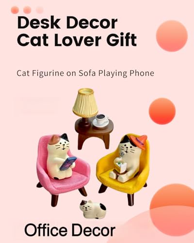 Miniature Cat Figurines Set – 6-Piece Resin Desk Decor with Sofa & Lamp,Cat Statues for Office Shelf Home, Gift for Cat Lovers (CAT) - Image 2