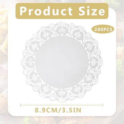 banjiabb 280 Stück Rundes 9 CM Spitzenpapier für Kuchen, Tortenspitze, Weißes, Rundes Papier Spitzendeckchen, Hochzeit, Geburtstag, Party, Kuchen, Pizza