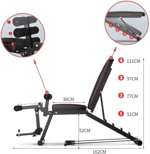 Multifunctionele spierbank, verstelbaar, inklapbaar, met curler-poten, voor full-body training, fitnessstudio thuis - Afbeelding 5