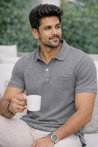 Image of Premium Pique Cotton Pocket Polo T-Shirt for Men | 210-220 GSM | Regular Fit | 2-Button Placket | Soft Breathable Fabric | XS-3XL