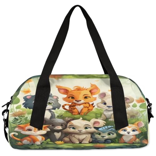 Deep Forest Cartoon Animals Waterproof Sports Gym Bag Portable Dance Gymnastics Work Out Bag Lightweight Travel Duffel Bag Overnight Weekender Bag2