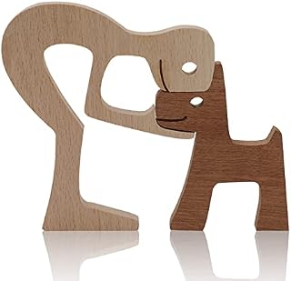 Onsolo Puppy Family Wooden Carving Ornaments Sculptures Handmade Craft Creative Gifts Home Decor Desktop Decorations Natural Solid Wood Pet Dog Gifts (Men Kiss Puppy)