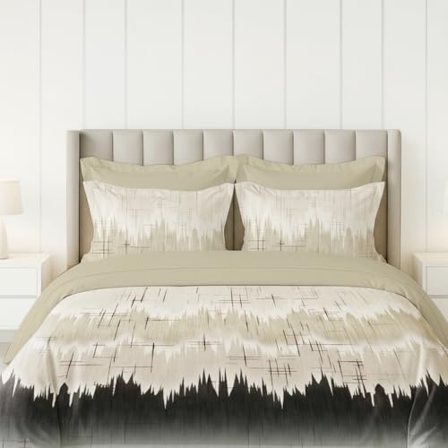 Image of LANE LINEN 100% Cotton Printed King Size Bedsheet - Light Beige
