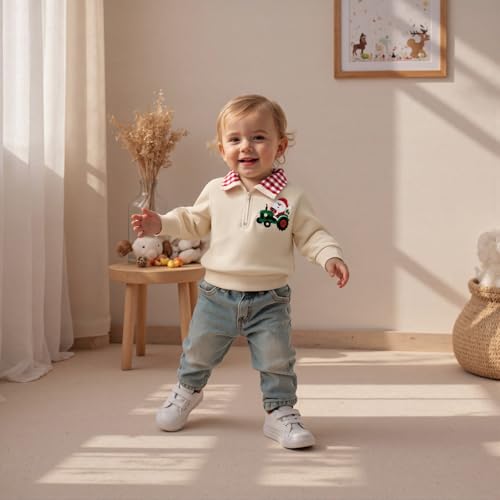 Toddler Boys Christmas Clothes Long Sleeve Santa/Christmas Tree Embroidery Sweatshirt Plaid Collared Zipper Shirt3